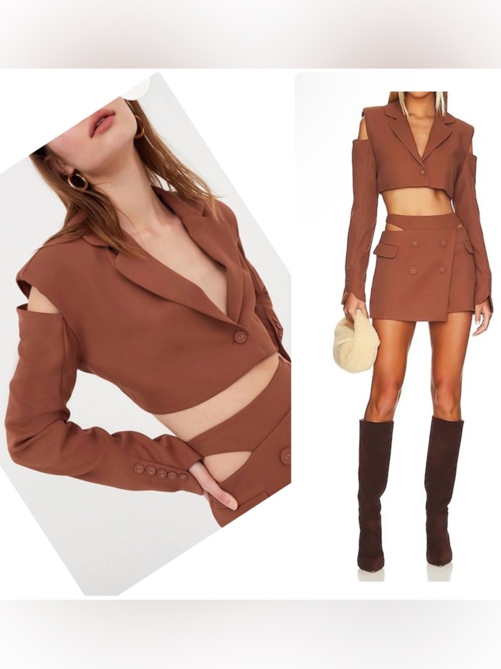 For Love And Lemons Alysa Brown Cutout Cropped Blazer Jacket NWT $162